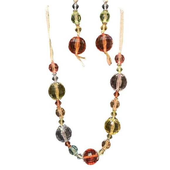 Iridescent beaded necklace & earring set - Picture 2 of 3